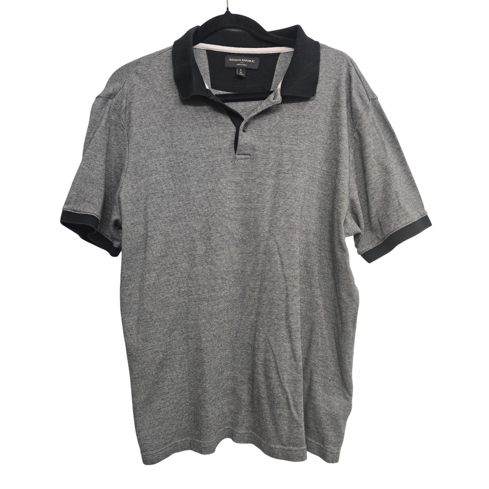 Banana Republic Dress Polo Shirt Mens L Gray Black Minimal Smart Casual‎ Preppy
